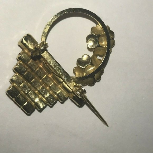 Vtg Brooch Yellow Flowers Basket Glass Rhinestone - Picture 7 of 10